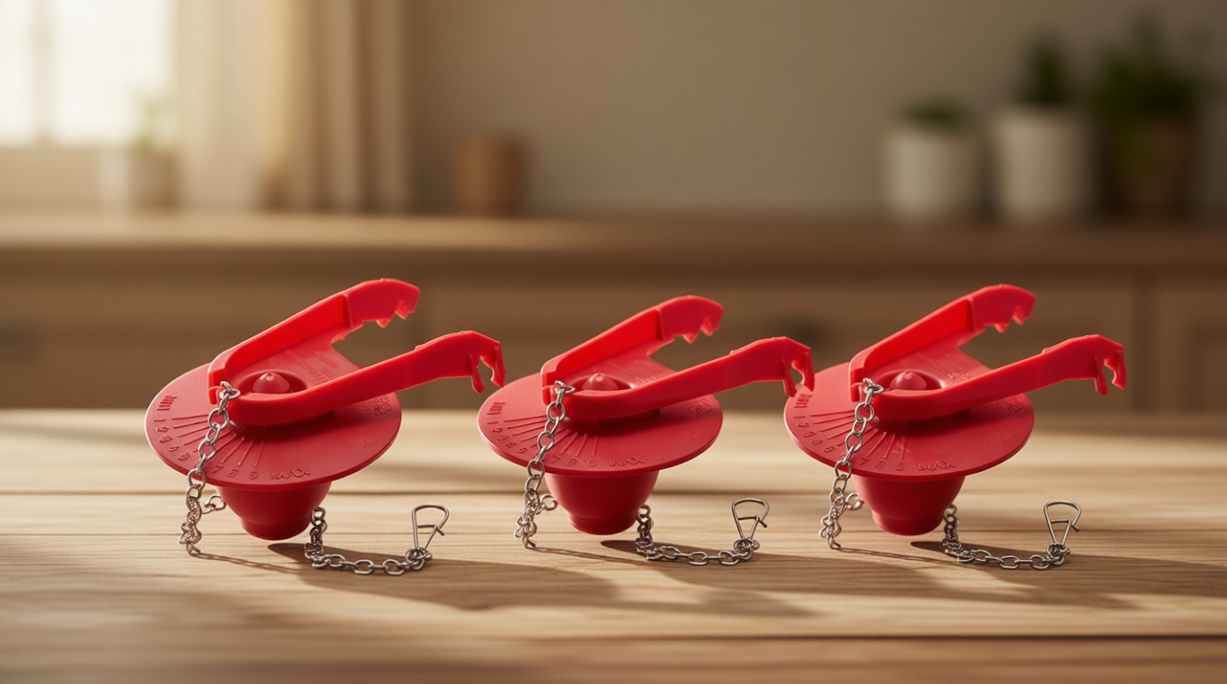 Fluidmaster 502CN3 PerforMAX Universal Water-Saving Long Life Toilet Flapper for 2-Inch Flush Valves, Adjustable Solid Frame Design, Easy Install, 3 Pack, Red, 3 Pack