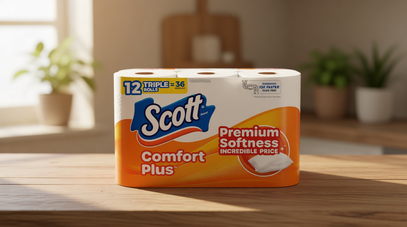 Scott ComfortPlus Toilet Paper, 12 Triple Rolls, 231 Sheets per Roll, Septic-Safe, 1-Ply Toilet Tissue The Forest Stewardship Council