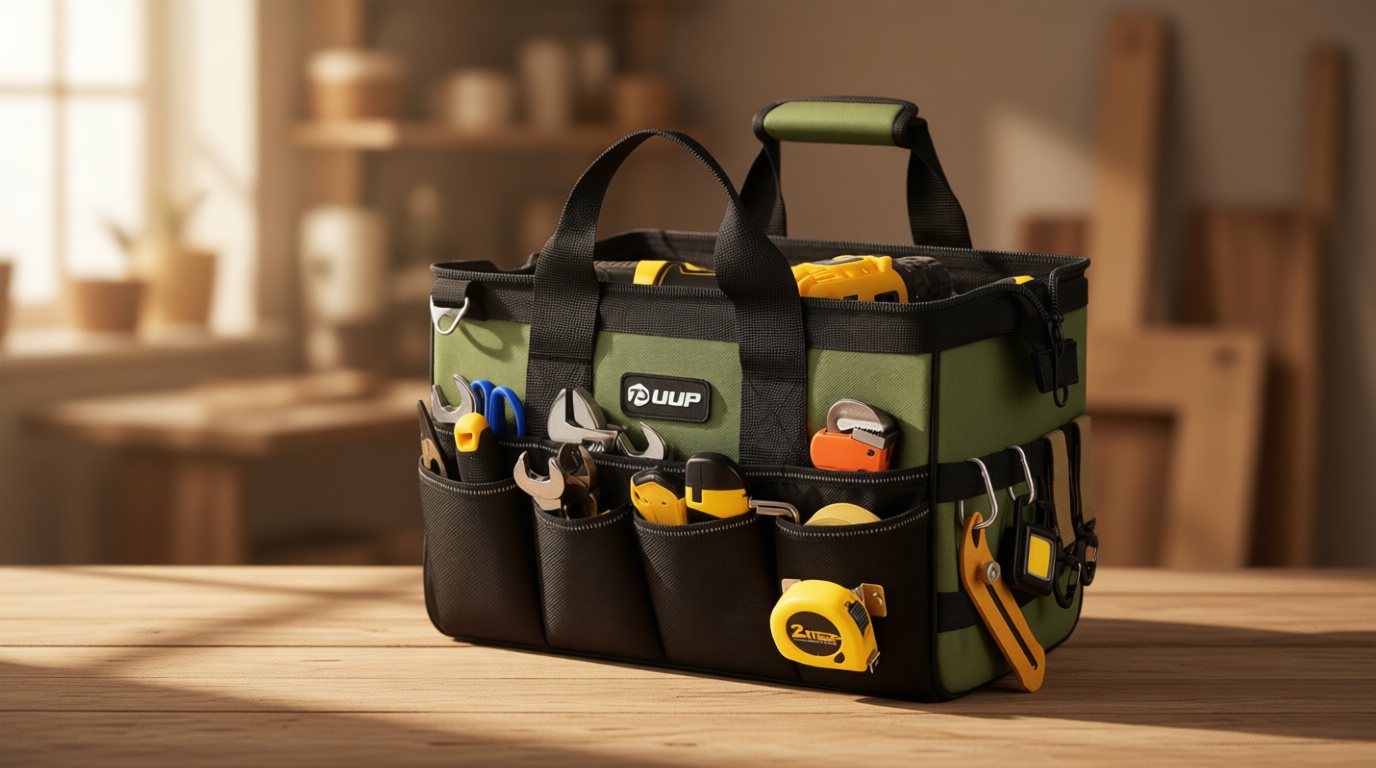 UUP Heavy Duty Tool Bag 15-Inch, 16-Pocket Portable Empty Tool Box Organizer, Big Storage Toolbox Organization, Soft Handle Large Zipper Carrying Toolbag, Father Day Gifts for Him Dad Men, Green