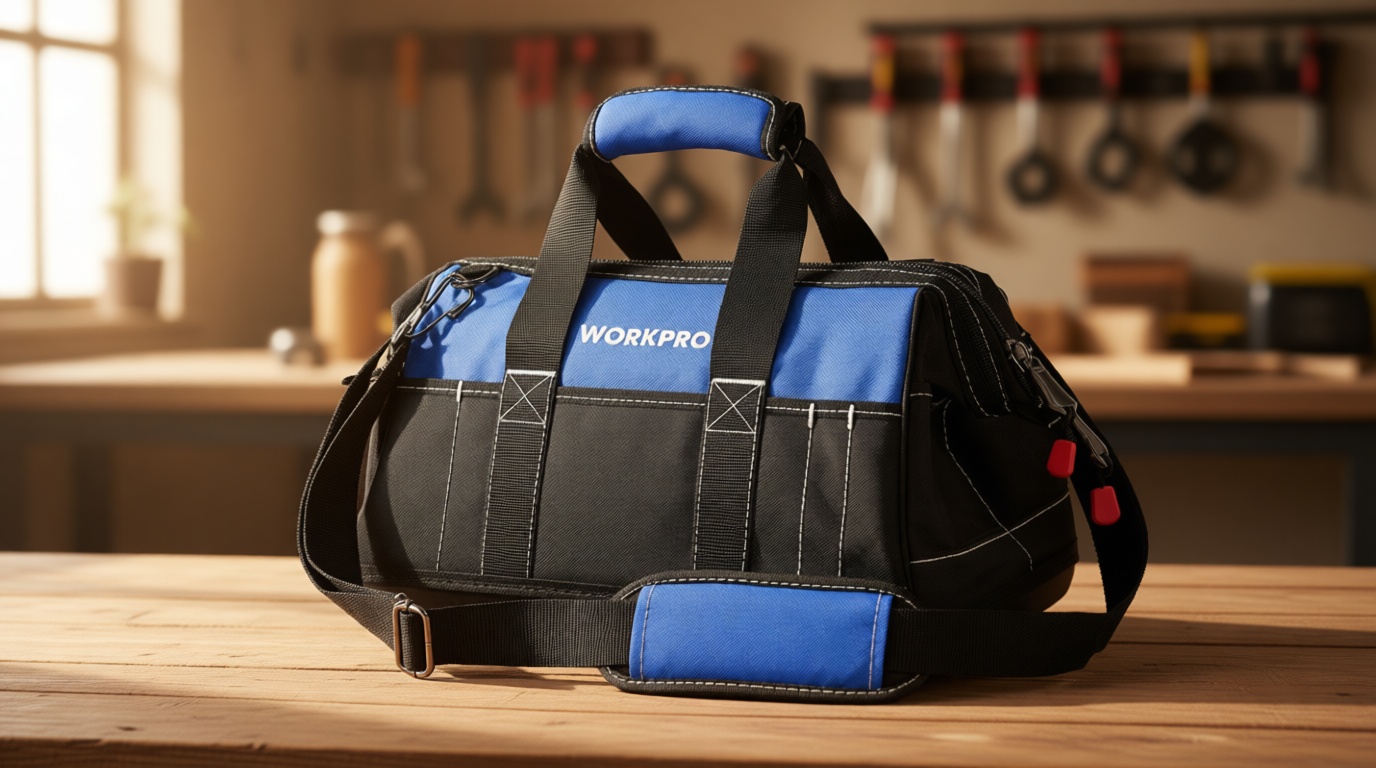 WORKPRO 16-inch Wide Mouth Tool Bag with Water Proof Molded Base