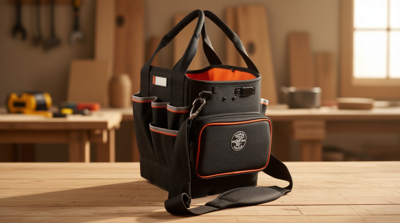 Klein Tools 5541610-14 Tool Bag with Shoulder Strap Has 40 Pockets for Tool Storage and Orange Interior