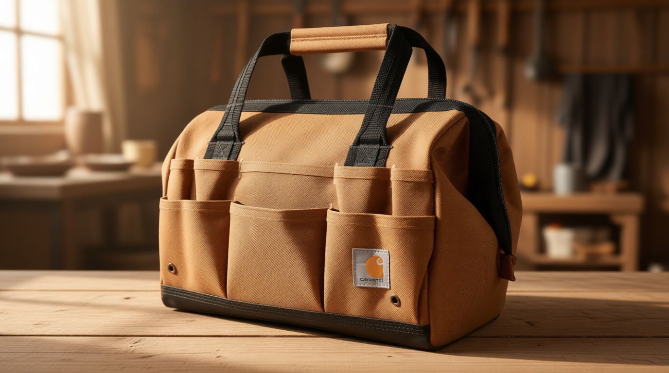 Carhartt Onsite Tool Bag, Durable Water-Resistant, Tool Storage Bag, Heavyweight, 14-Inch 26 Pocket, Carhartt Brown