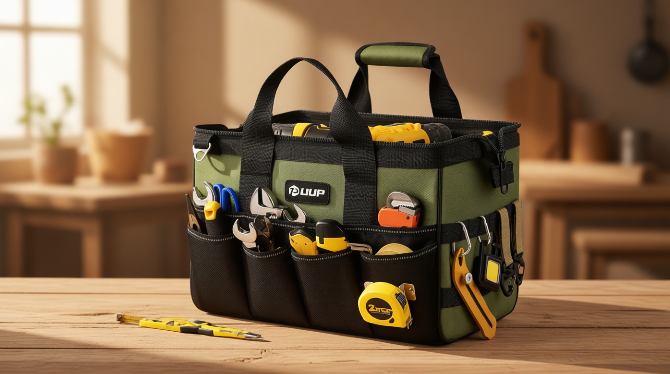 UUP Heavy Duty Tool Bag 15-Inch, 16-Pocket Portable Empty Tool Box Organizer, Big Storage Toolbox Organization, Soft Handle Large Zipper Carrying Toolbag, Father Day Gifts for Him Dad Men, Green