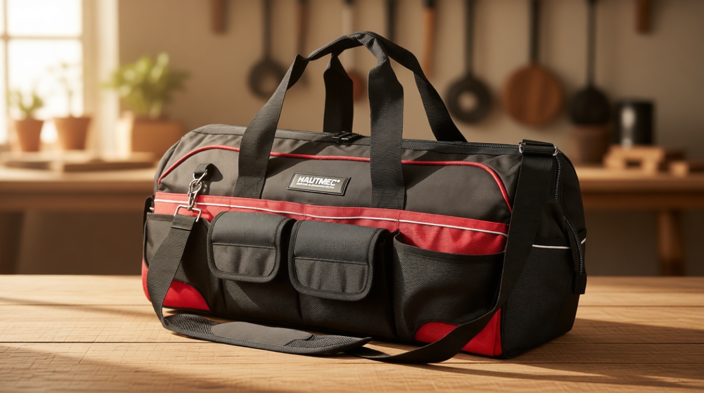 HAUTMEC 24" Heavy-Duty Large Tool Bag, 1680D Wear-Resistant Wide Mouth Tool Bag with Metal Frame & Hard Base, 36 Pockets, Level Holder, Anti-Tangle Padded Shoulder Strap – HT0284