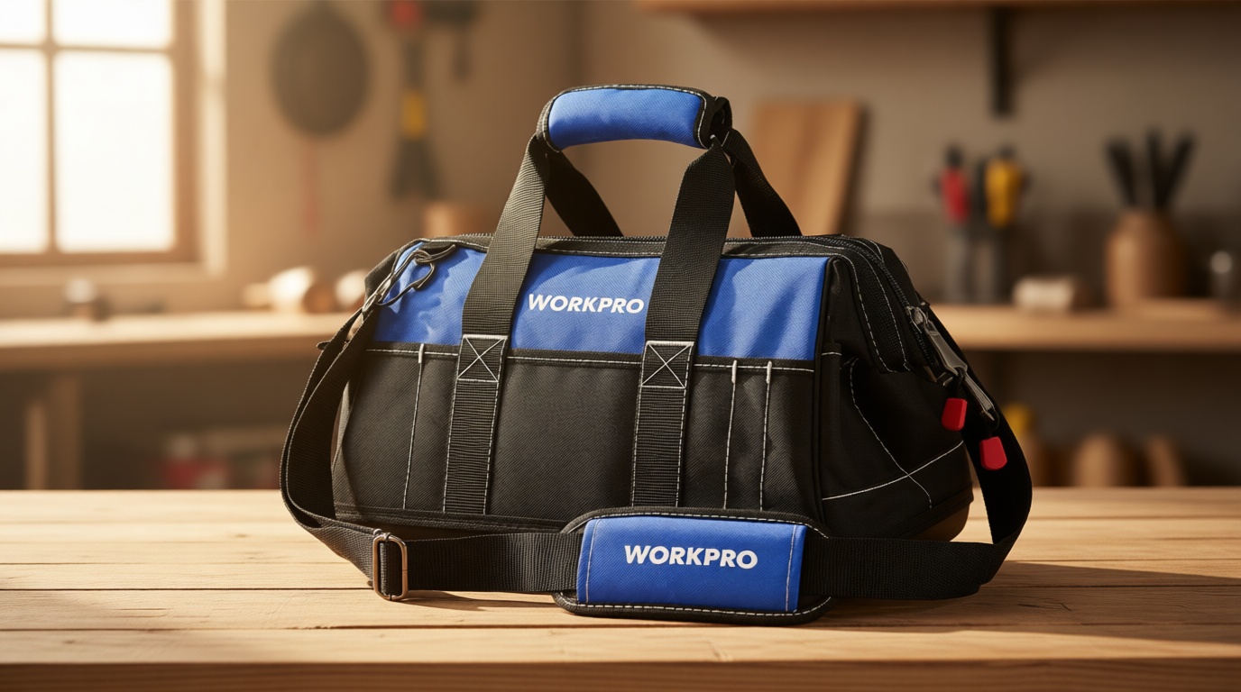 WORKPRO 16-inch Wide Mouth Tool Bag with Water Proof Molded Base
