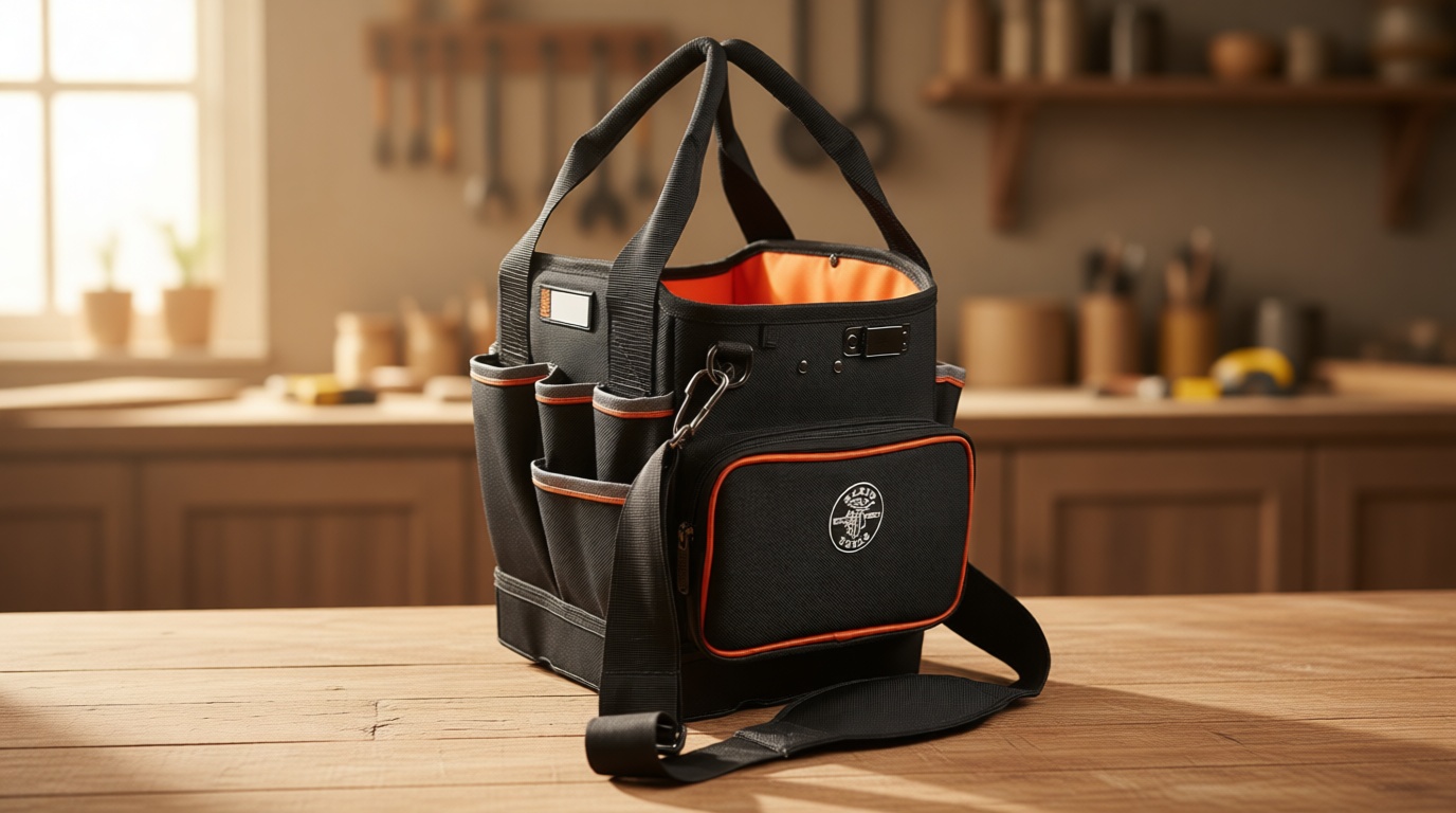 Klein Tools 5541610-14 Tool Bag with Shoulder Strap Has 40 Pockets for Tool Storage and Orange Interior