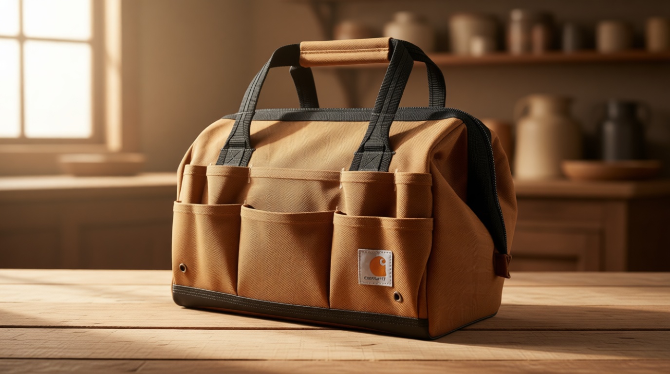 Carhartt Onsite Tool Bag, Durable Water-Resistant, Tool Storage Bag, Heavyweight, 14-Inch 26 Pocket, Carhartt Brown