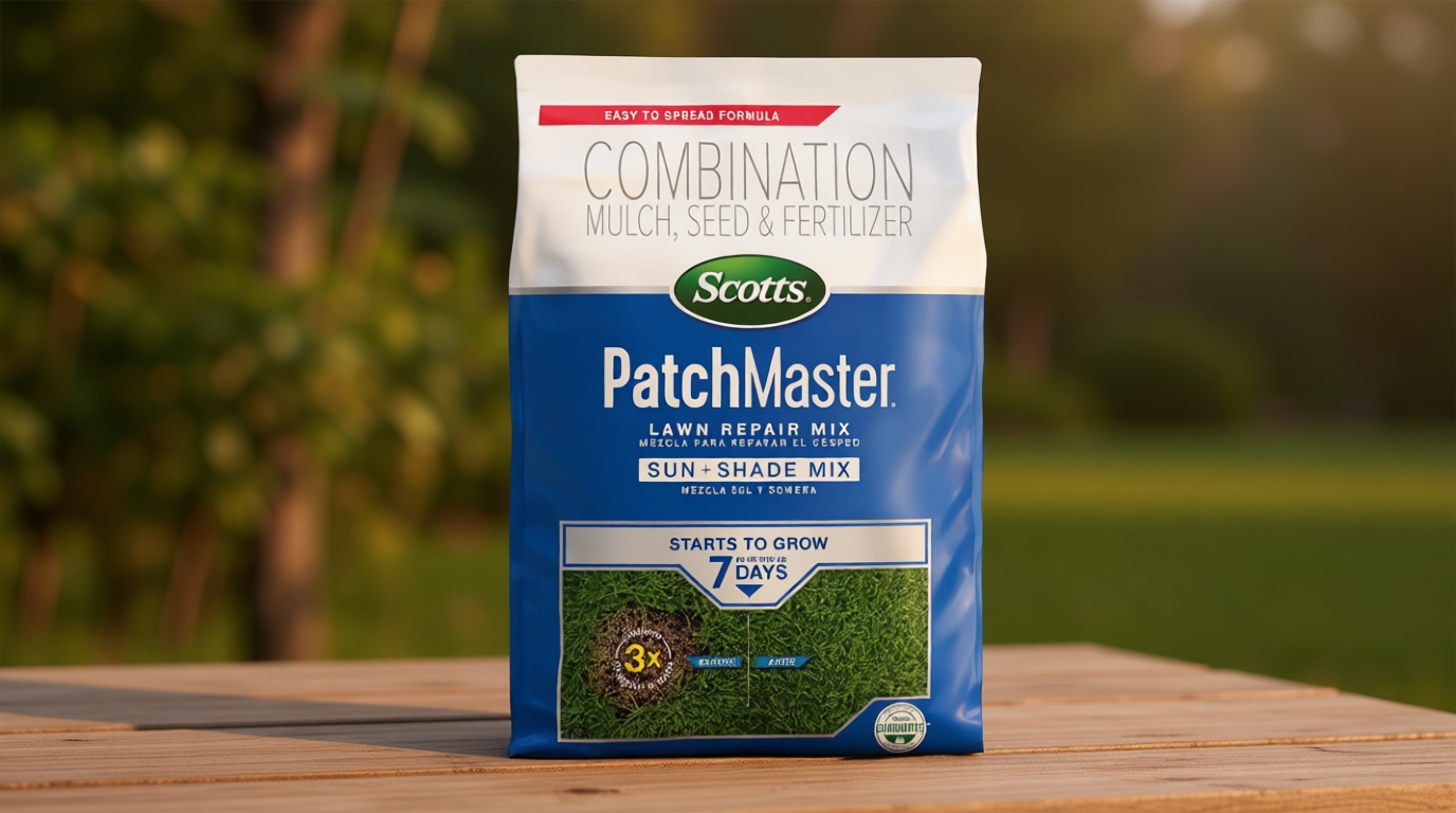Scotts PatchMaster Lawn Repair Mix Sun + Shade Mix - Combination Grass Seed, Grass Fertilizer, and Mulch, Lawn Patch Repair, Covers Up to 140 sq. ft., 4.75 lb.
