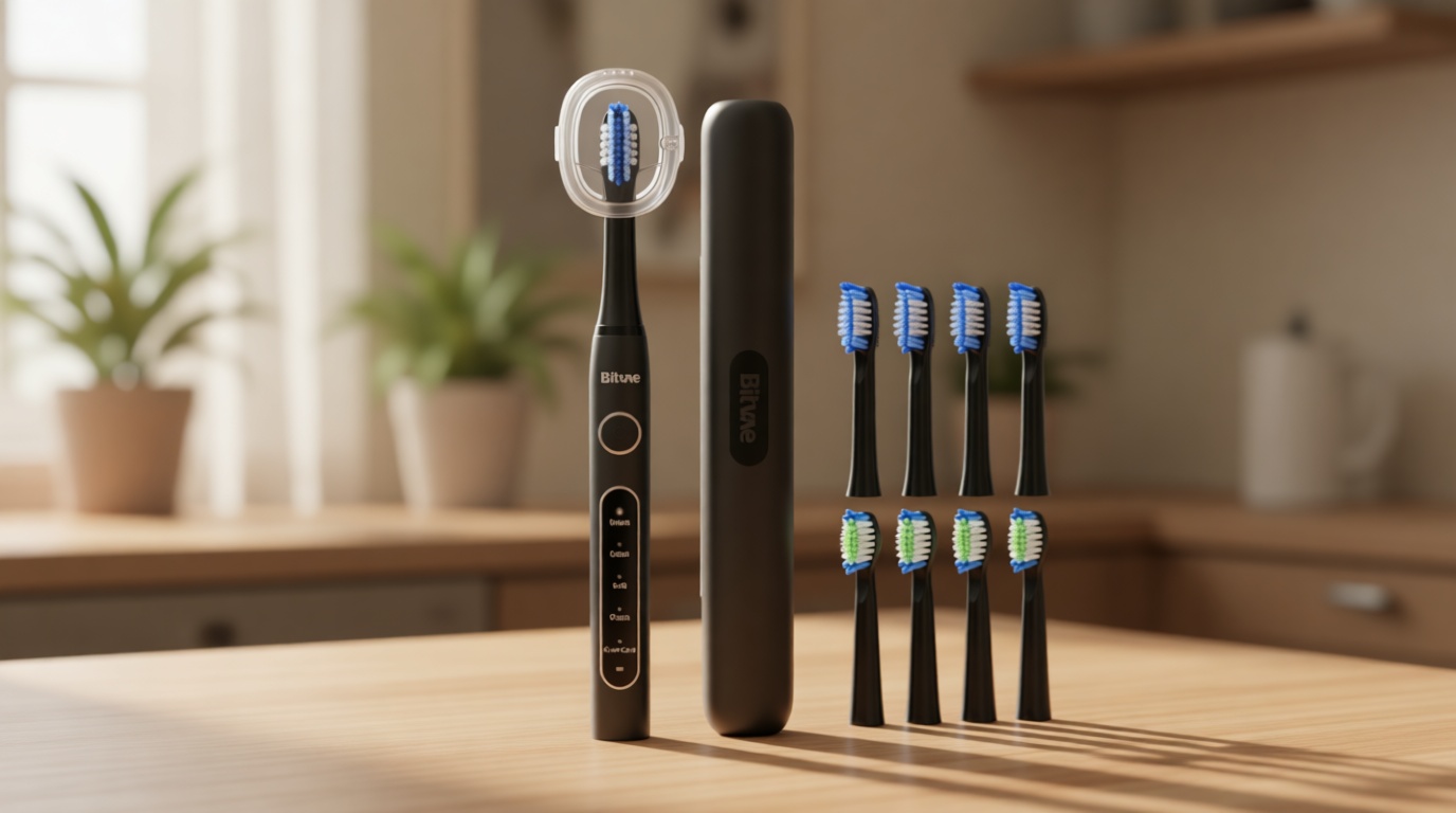Bitvae ADA Accepted Electric Toothbrush, Travel Toothbrush Rechargeable for Adults and Kids, 60-Day Battery, 5 Modes, 8 Heads, Portable Travel Case & Holder, Shadow Black