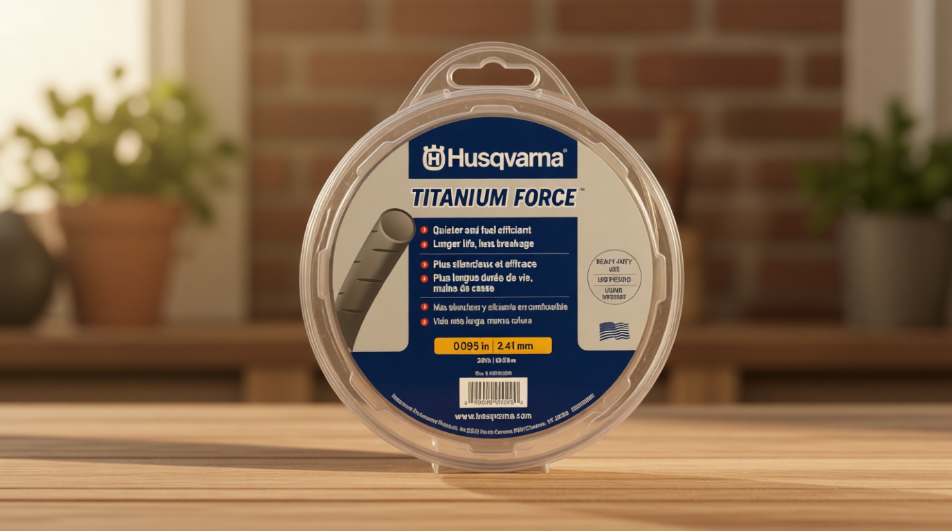 Husqvarna Titanium Force 0.095-Inch, 140-Foot Spooled String Trimmer Line, Professional Grade Copolymer Weed Eater Line with Cutter, 639005102