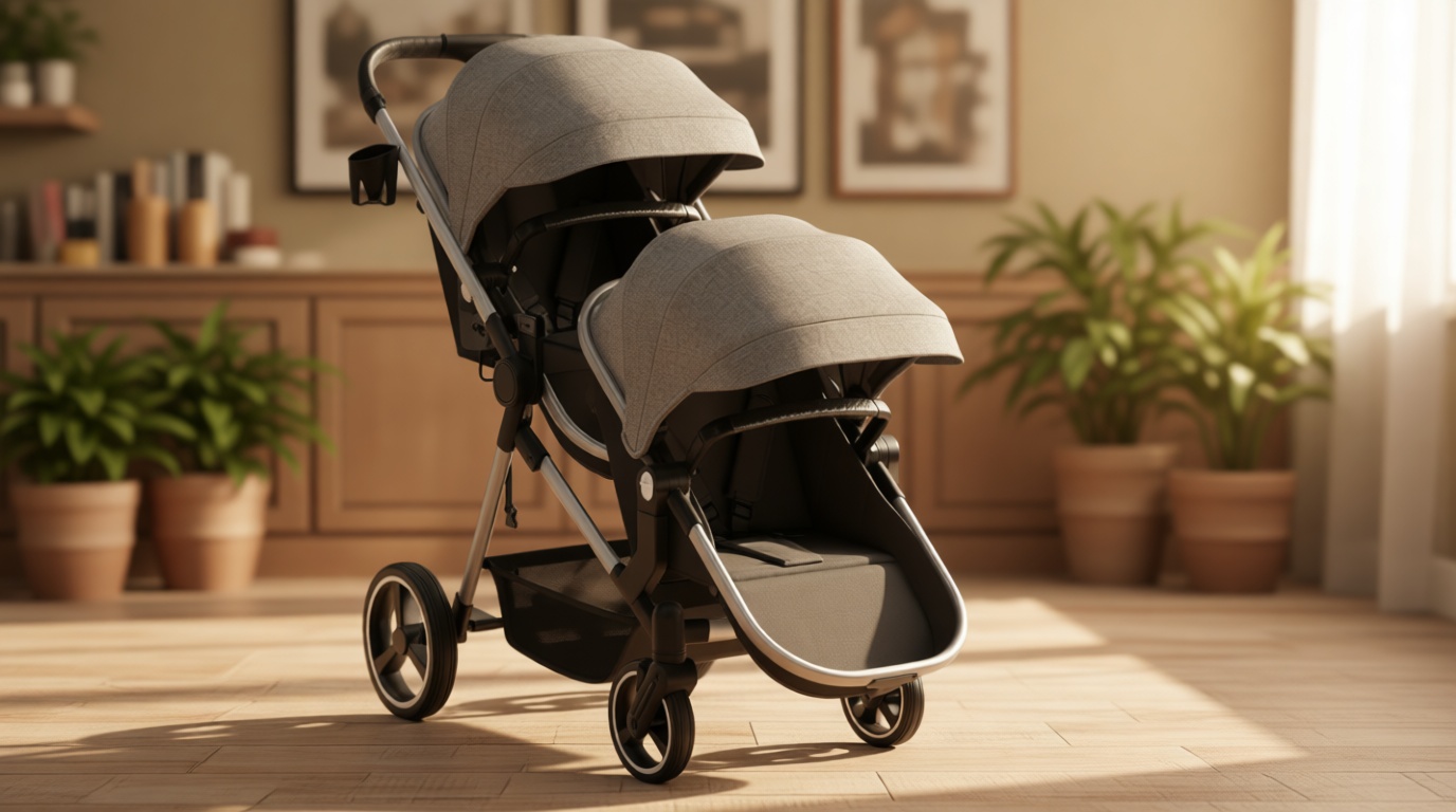 MU Double Stroller, Foldable Twin Tandem Stroller with Adjustable Backrest, Reversible Seat, 5-Point Harness, Storage Basket, Convertible Baby Bassinet for Infant and Toddler, Gray