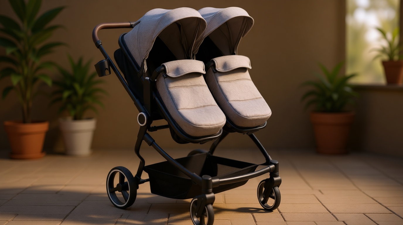 GarveeLife Side by Side Double Stroller for Twins, Lightweight Compact Foldable Baby Travel Stroller with High Landscape Seat, Adjustable Canopy & Recline for Infant and Toddler, Light Grey