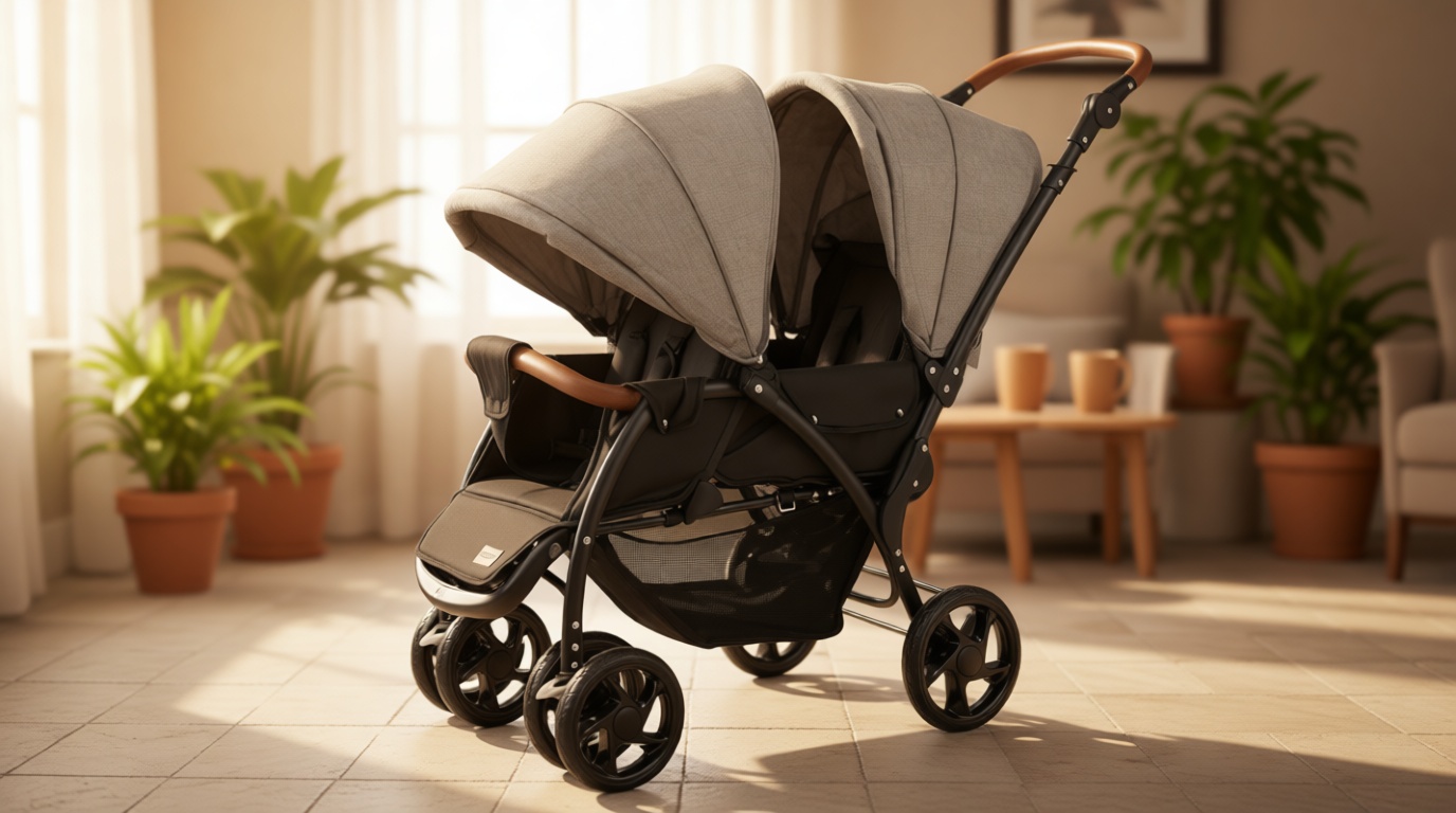 INFANS Double Stroller, Foldable Baby Tandem Stroller with Djustable Backrest Canopy Footrest, 5-Point Harness, Storage Basket, Convertible Compact Twin Stroller for Infants and Toddlers OEKO-TEX STANDARD 100