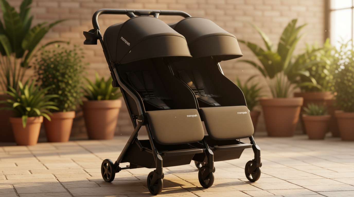 Mompush Lithe Double Stroller for Infant and Toddler, Lightweight Side by Side Twin Stroller, Only 25 lbs, 30-Inch Slim Fit Through Doorways, One-Step Fold, Independent Recline, UPF 50+ Canopy