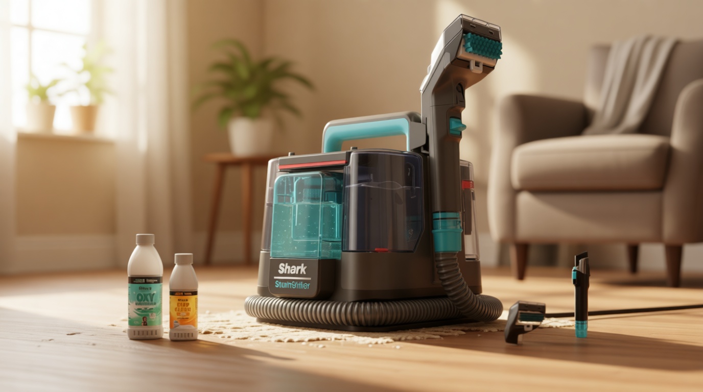 Shark StainStriker Portable Carpet & Upholstery Cleaner with On-Board Self-Cleaning, Spot, Stain, & Odor Eliminator, Includes 2 Cleaning Tools, 2 Cleaning Solutions, Charcoal, PX221BRN