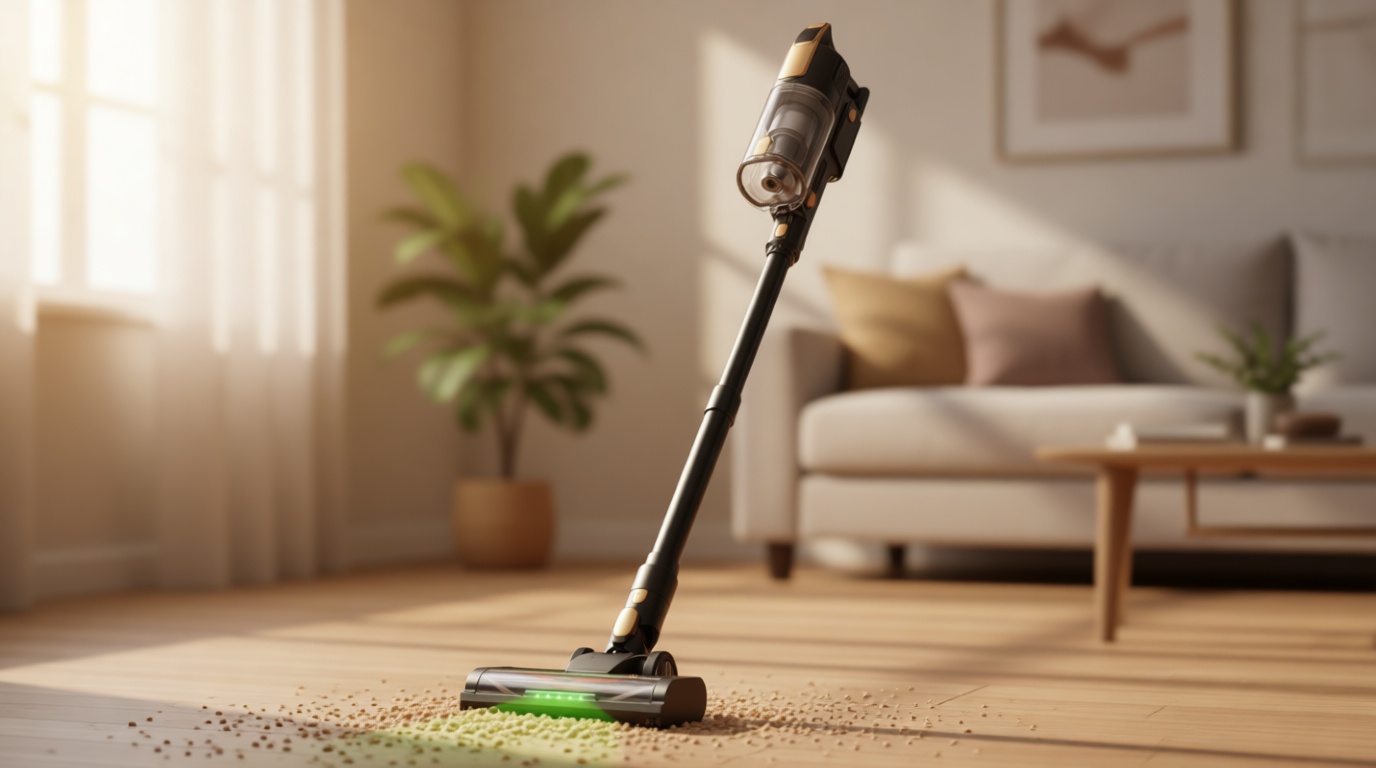 Cordless Vacuum Cleaner, 550W 45KPa 55Mins Vacuum Cleaners for Home, Powerful Stick Vacuum with Green LED Lights, Self-Standing & Anti-Tangle, Lightweight Vacuum for Pet Hair/Carpet/Hard Floor