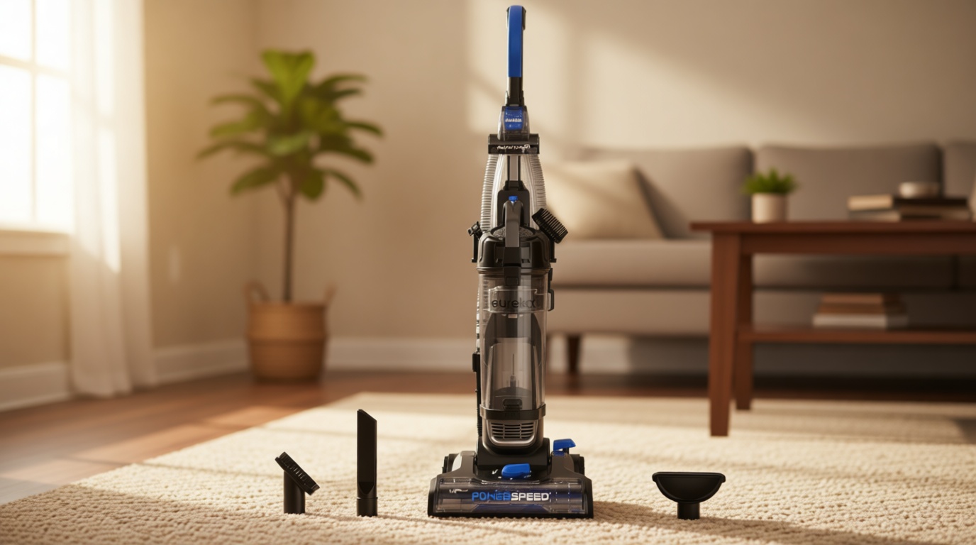 Eureka PowerSpeed Lightweight Upright Vacuum Cleaner for Carpet and Hard Floor, Powerful Bagless Upright Vacuum Cleaner for Home Pets, NEU181A, Blue