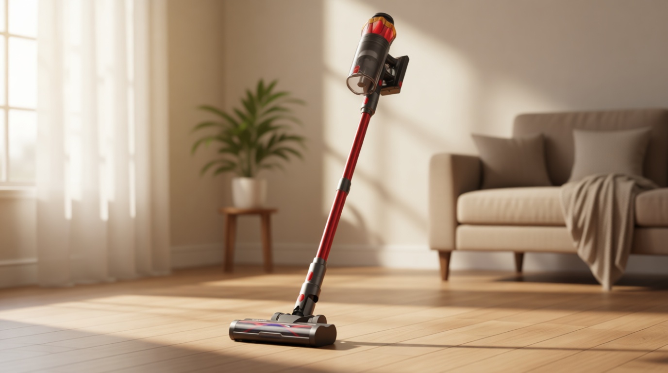 Cordless Vacuum Cleaner, 650W/55KPa 70Mins Vacuum Cleaners for Home, Self-Standing Stick Vacuum with Anti-Tangle Brush & OLED Touch Screen, Vacuum Cleaner for Hardwood Floors,Carpet,Pet Hair,Car (Red)