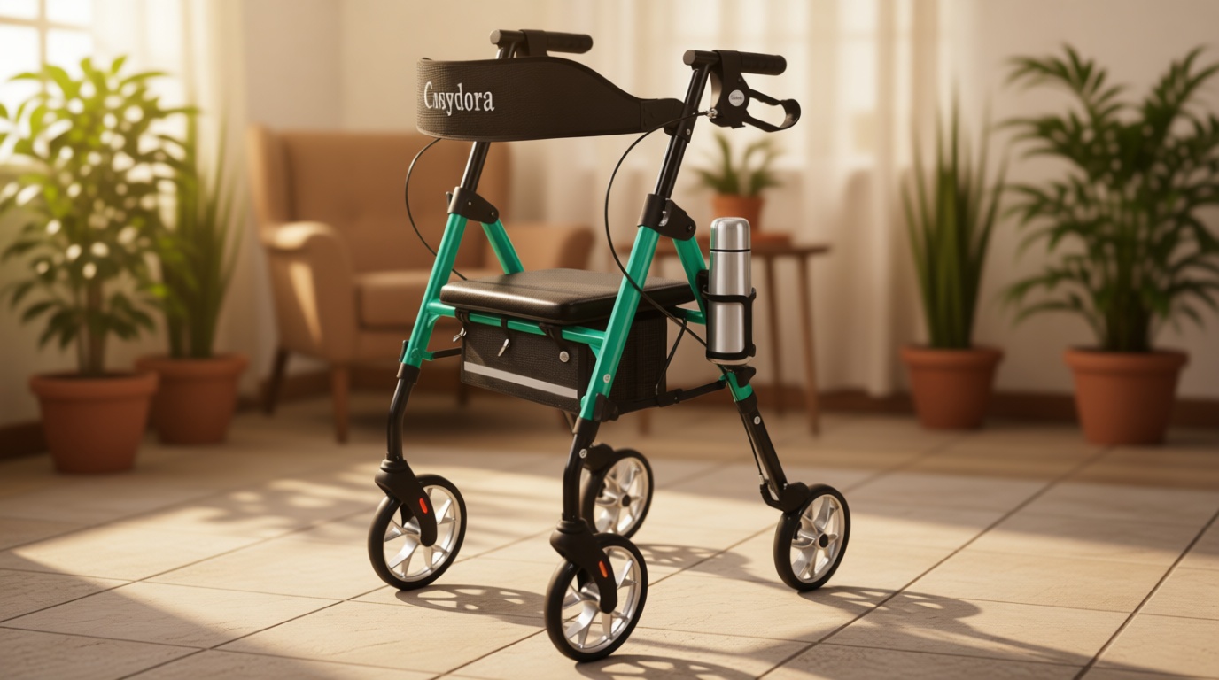 Cosydora Rollator Walkers for Seniors with Seat, 13.6 Lbs Ultra Lightweight Foldable Rolling Walker, 350Lbs Heavy Duty Aluminum, 8" All Terrain Wheels, Dual Adjustable Height, Shimmer Green