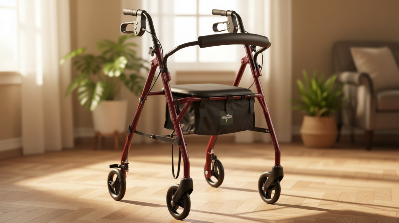 Medline Steel Rollator Walker with Seat, Burgundy, 350 lb. Weight Capacity, 6” Wheels, Foldable, Adjustable Handles, Rolling Walker for Seniors, Walker for Mobility Impaired