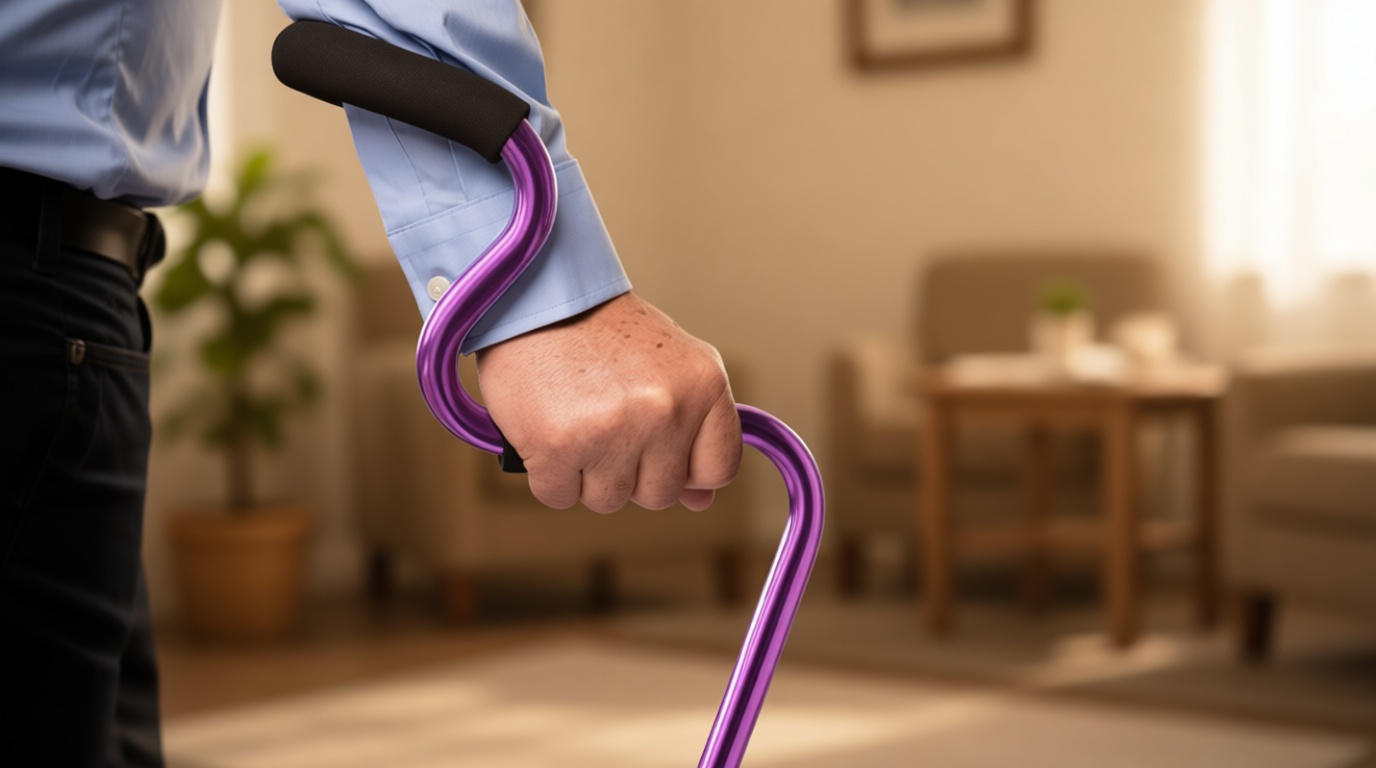 StrongArm Comfort Cane + Self Standing Lightweight Adjustable Walking Cane + Stabilizes Wrist & Provides Extra Support & Stability + Ergonomic Forearm Grip + Canes for Men & Women (Purple)