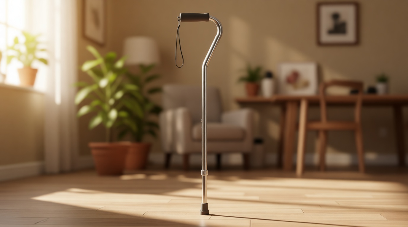 Medline Aluminum-Chrome Offset Walking Cane, Adjusts 29–38” & Supports Up to 300 Lbs. — Mobility Aid Provides Balance for Seniors & Adults