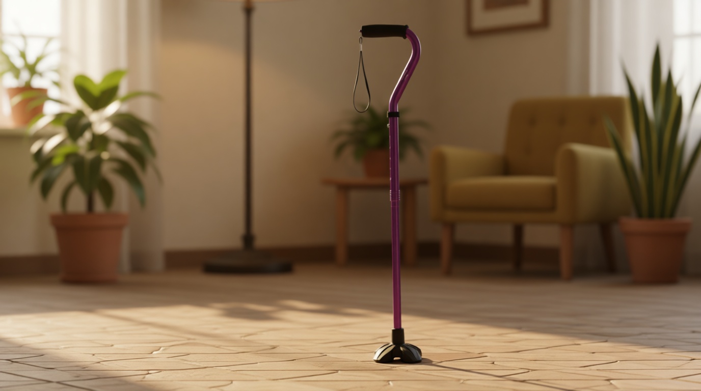 KINGGEAR F1 Walking Stick, Walking Cane for Women & Men, Self Standing Walkers for Seniors with Wrist Strap, Lightweight & Sturdy Offset EVA Handle and Large Quad Base