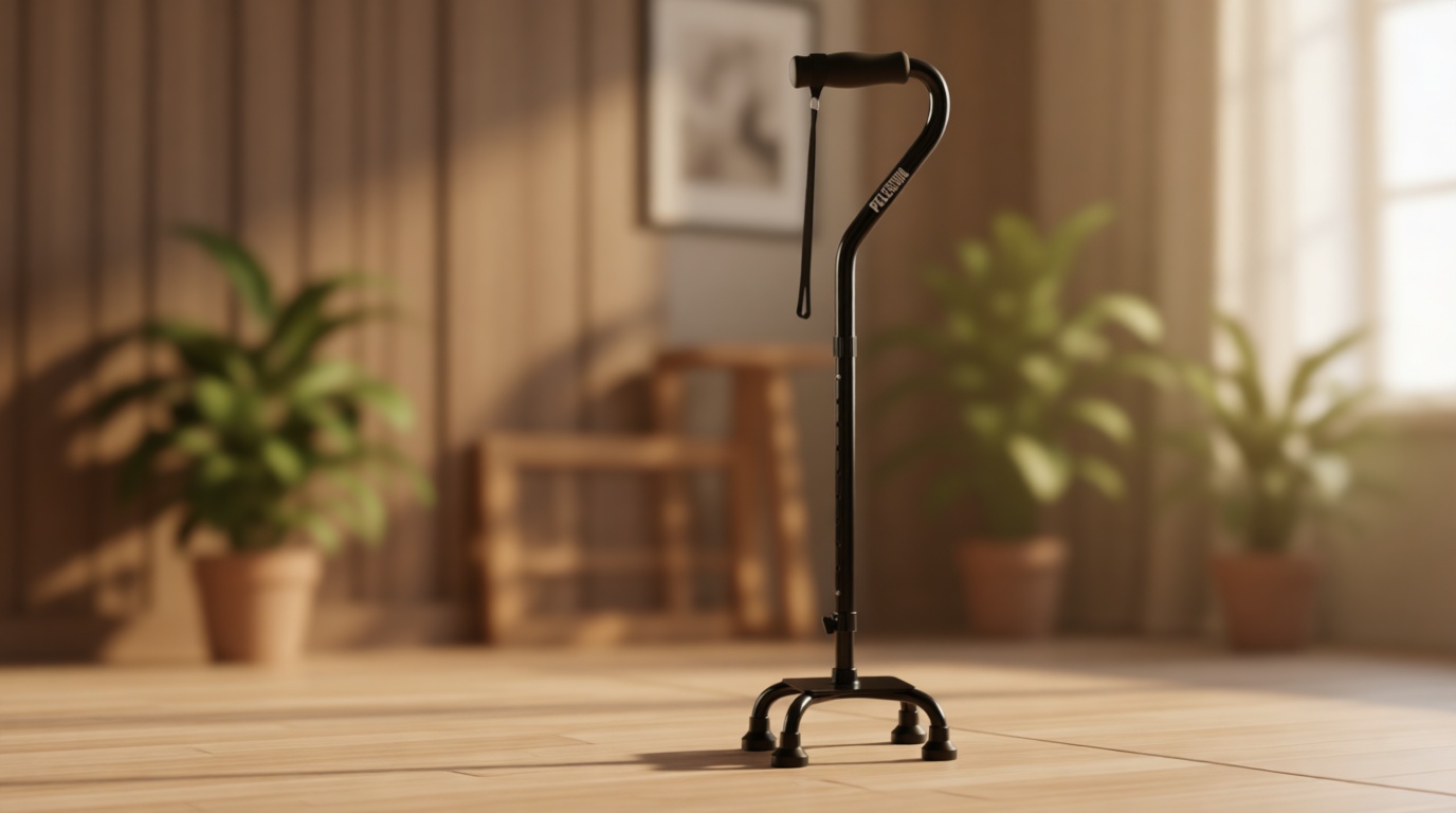 PELEGON Quad Cane (300 lb) - Adjustable Walking Cane with A Large 4 Pronged Base for Extra Balance & Stability, Walking Canes for Seniors, Walking Cane for Men & Women, Walking Sticks