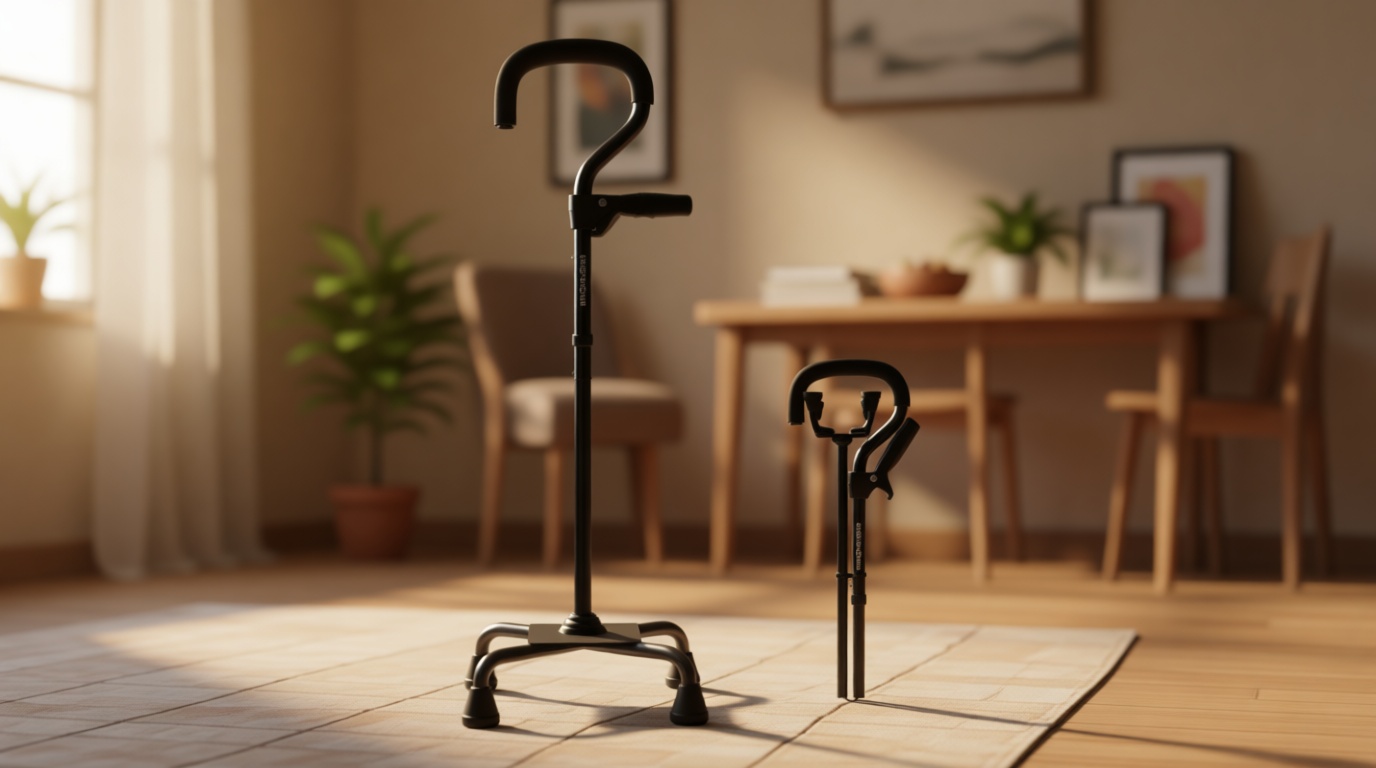 KingPavonini Canes for Women/Men with Second Handle, Foldable & Adjustable Walking Cane with 4-Pronged Base, Quad Cane for Stability, Standing, Balance, Leg Surgery Recovery