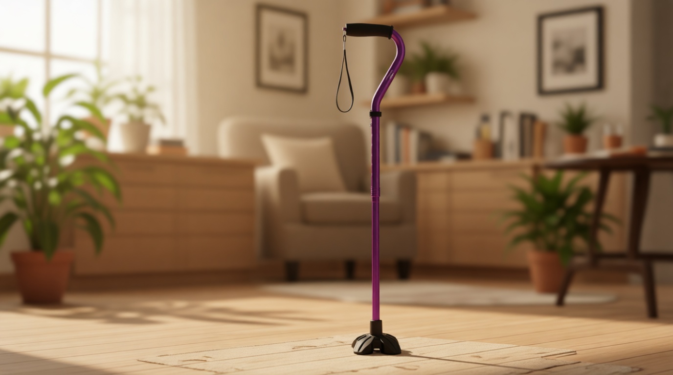 KINGGEAR F1 Walking Stick, Walking Cane for Women & Men, Self Standing Walkers for Seniors with Wrist Strap, Lightweight & Sturdy Offset EVA Handle and Large Quad Base