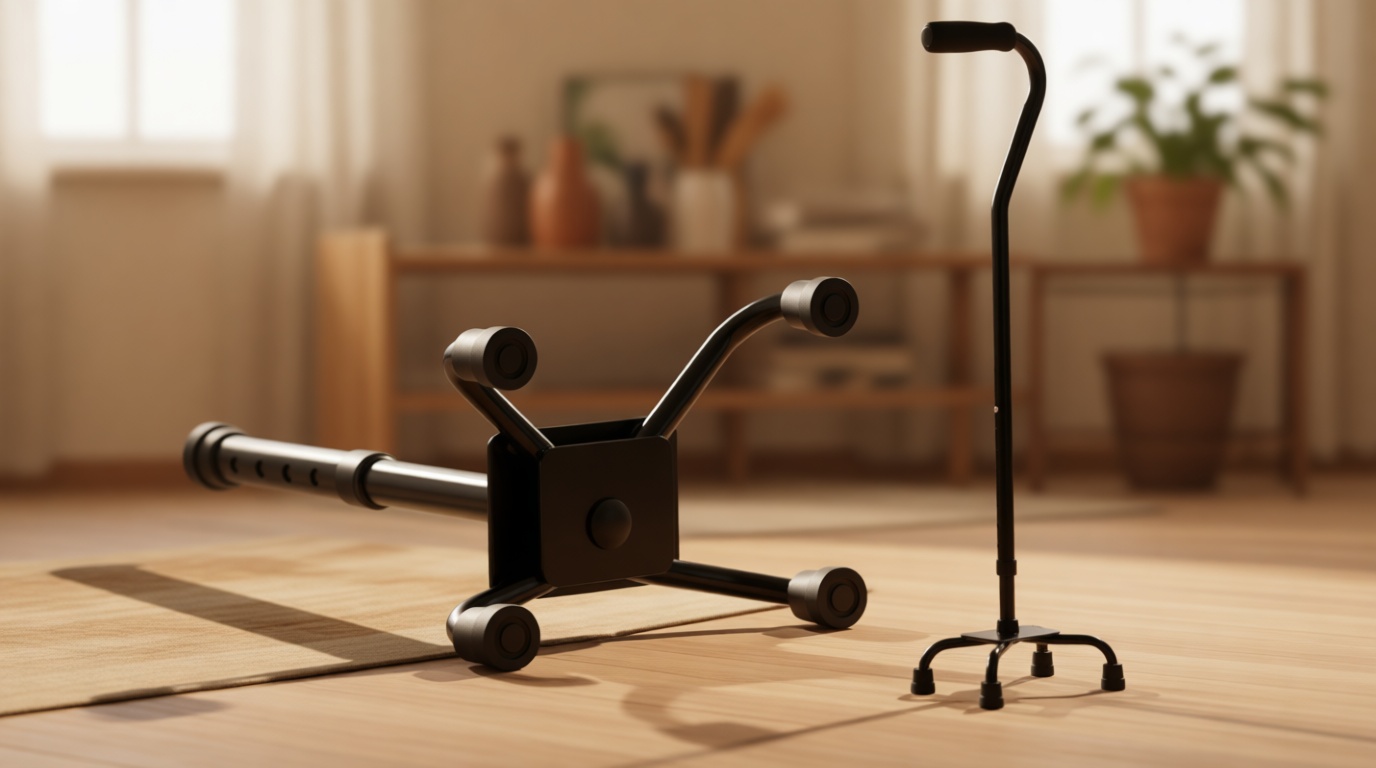 Medline Aluminum Quad Cane with Small Base for Balance, Height Adjustable 29" to 38", Knee Injuries, Surgery Recovery & Mobility, Lightweight Walking Aid for Seniors & Adults, 300 lb Weight Capacity