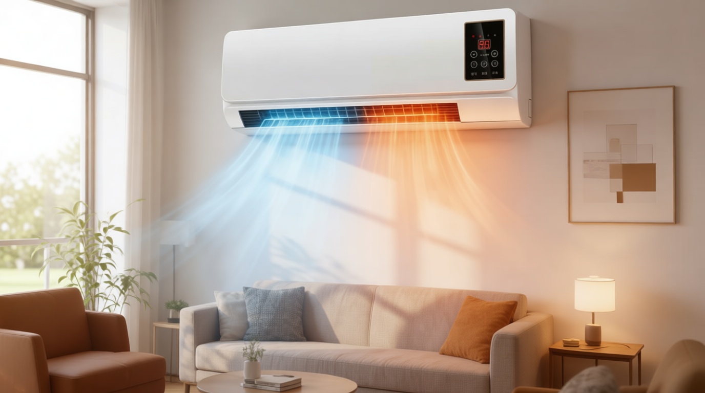 1800W 2 in 1 Wall Mounted Air Conditioner Fan, Portable Cooling & Heating Mini AC Unit, Quiet Smart Heater Combo with Remote Control & Timing for Home Living Room(White)