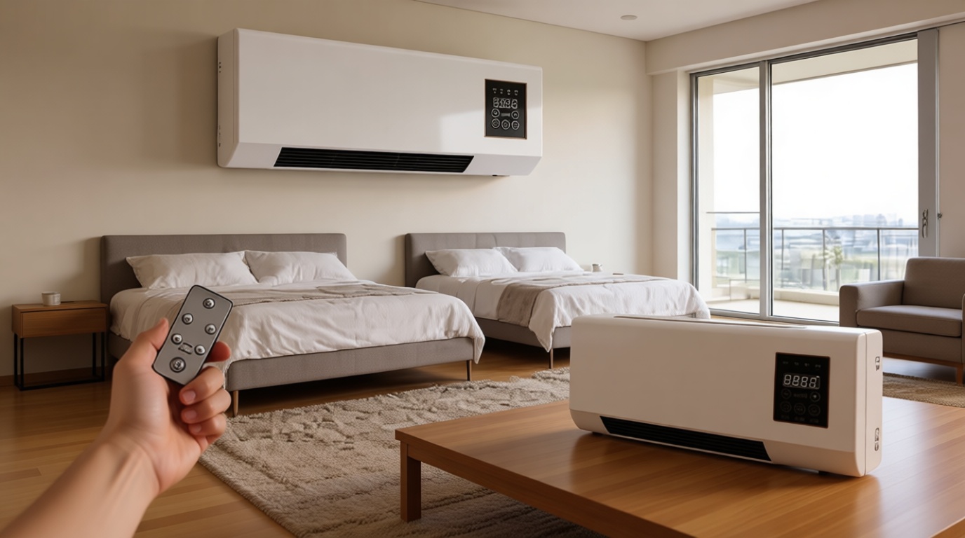 Ductless Air Conditioner Fan Heater, Portable Wall Mounted Mini AC Heater, 2 In 1 Mini Nature Fan And Heating Mini Split Ac/Heating System For Home Kitchen Living Room(White)