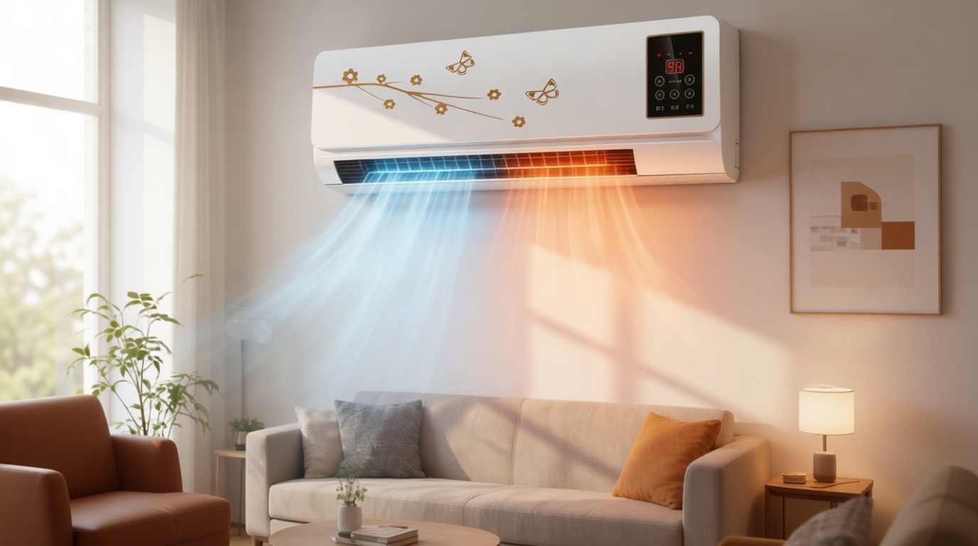 1800W 2 in 1 Wall Mounted Air Conditioner Fan, Portable Cooling & Heating Mini AC Unit, Quiet Smart Heater Combo with Remote Control & Timing for Home Living Room(Brown)