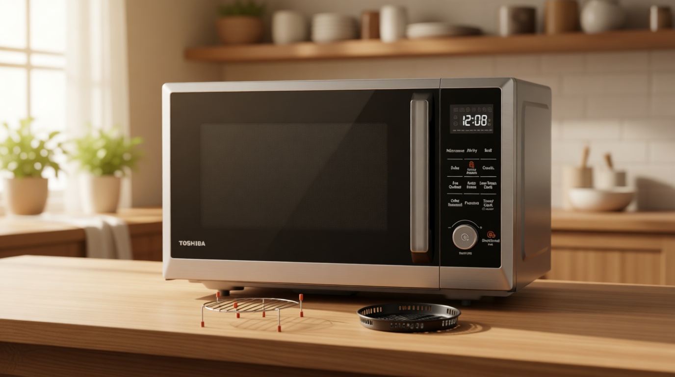 TOSHIBA Air Fryer Combo 8-in-1 Countertop Microwave Oven, with Convection, Broil, Odor Removal Mode, 12.4" Position Memory Turntable, Child-Lock, 1.0 Cu.ft, Black Stainless Steel, ML2-EC10SA(BS)