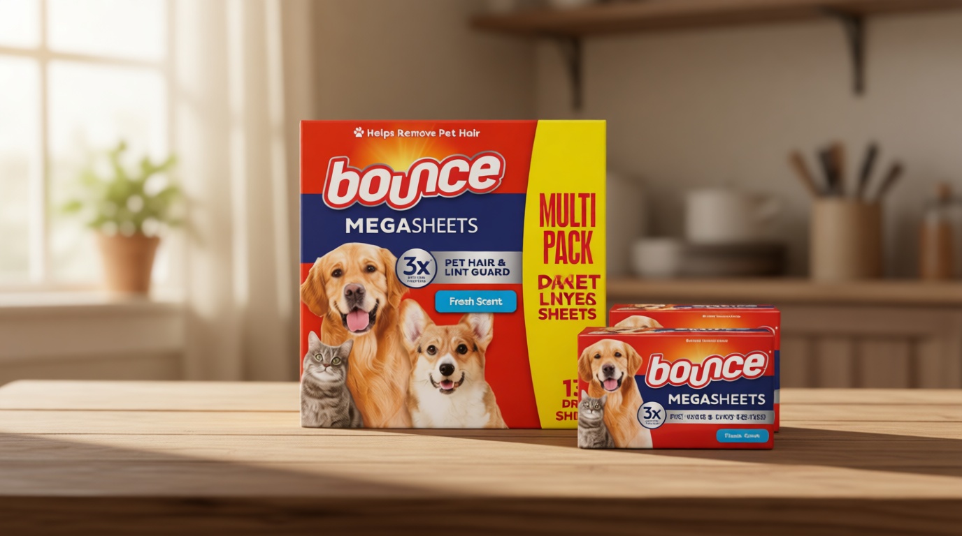 Bounce Pet Hair and Lint Guard Mega Dryer Sheets with 3X Pet Hair Fighters, Fresh Scent, 130 Count