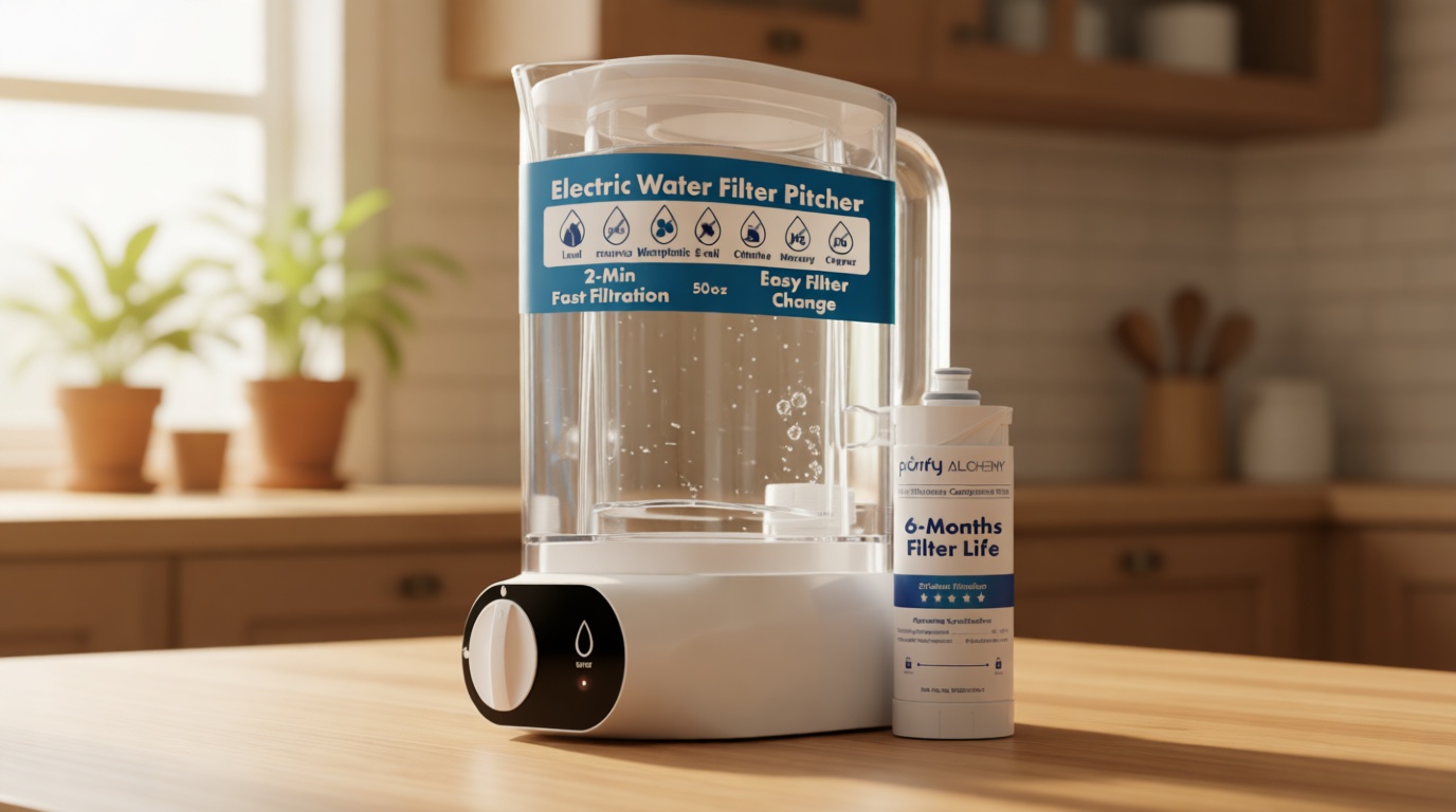 Piurify Compact 50 OZ Countertop Electric Water Filter Pitcher | Removes 99% of Lead, Microplastics, PFAS & Chlorine | Advanced Carbon Block & UltraFiltration Technology | 6 Months Filter Life