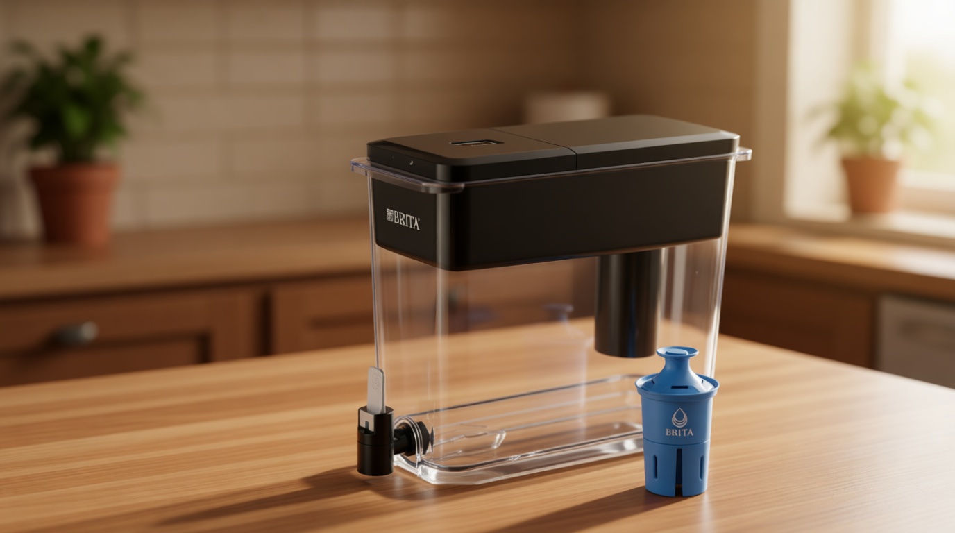 Brita 27 Cup Water Filter Dispenser with Elite Filter, NSF Certified to Remove 99% of Lead, Reduces 30 Contaminants Including Microplastics, Mercury & Chlorine, SmartLight Indicator, BPA-Free, Black