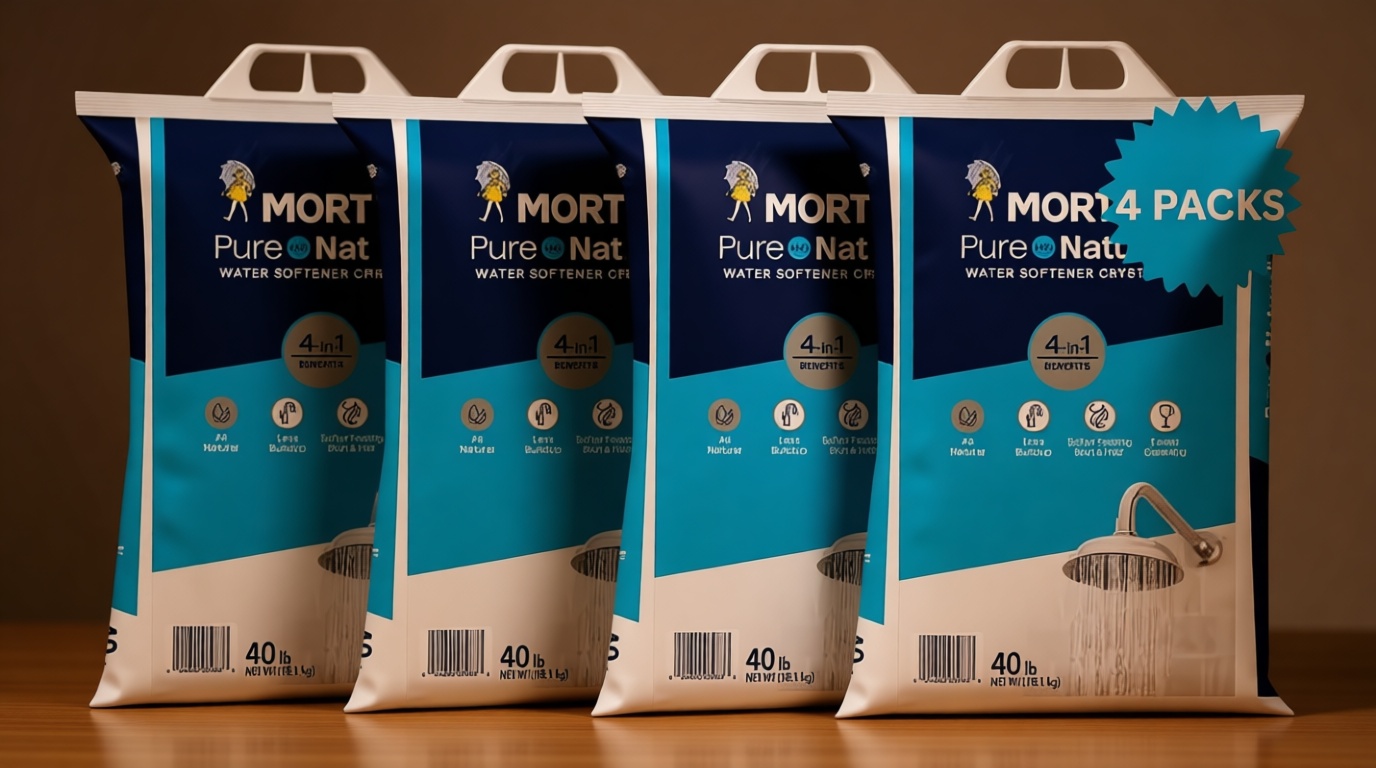 (4 Pack) Water Softener Salt Crystals – Natural High-Purity Salt for Softer Skin, Reduced Buildup, Easy Cleaning – 40 lb Each Bag with Handle, 160 lb Total