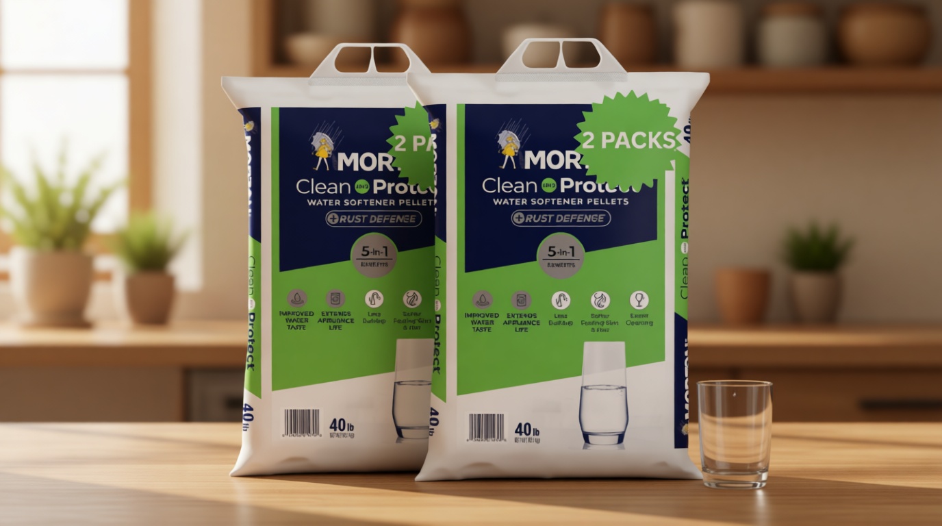 2 Pack Water Softener Salt Pellets – Clean and Protect Plus Rust Defense, 40 lb Bags (80 lbs Total) – Removes Iron, Reduces Rust Stains, Improves Water Taste, Protects Pipes and Appliances
