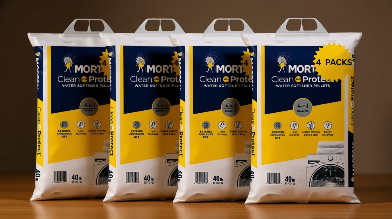 4 Pack Clean and Protect Water Softener Salt Pellets – (40 lb Bags, 160 lbs Total) – Reduces Scale, Softens Hard Water, Appliance Efficiency, Compatible with Water Systems, Sodium Chloride