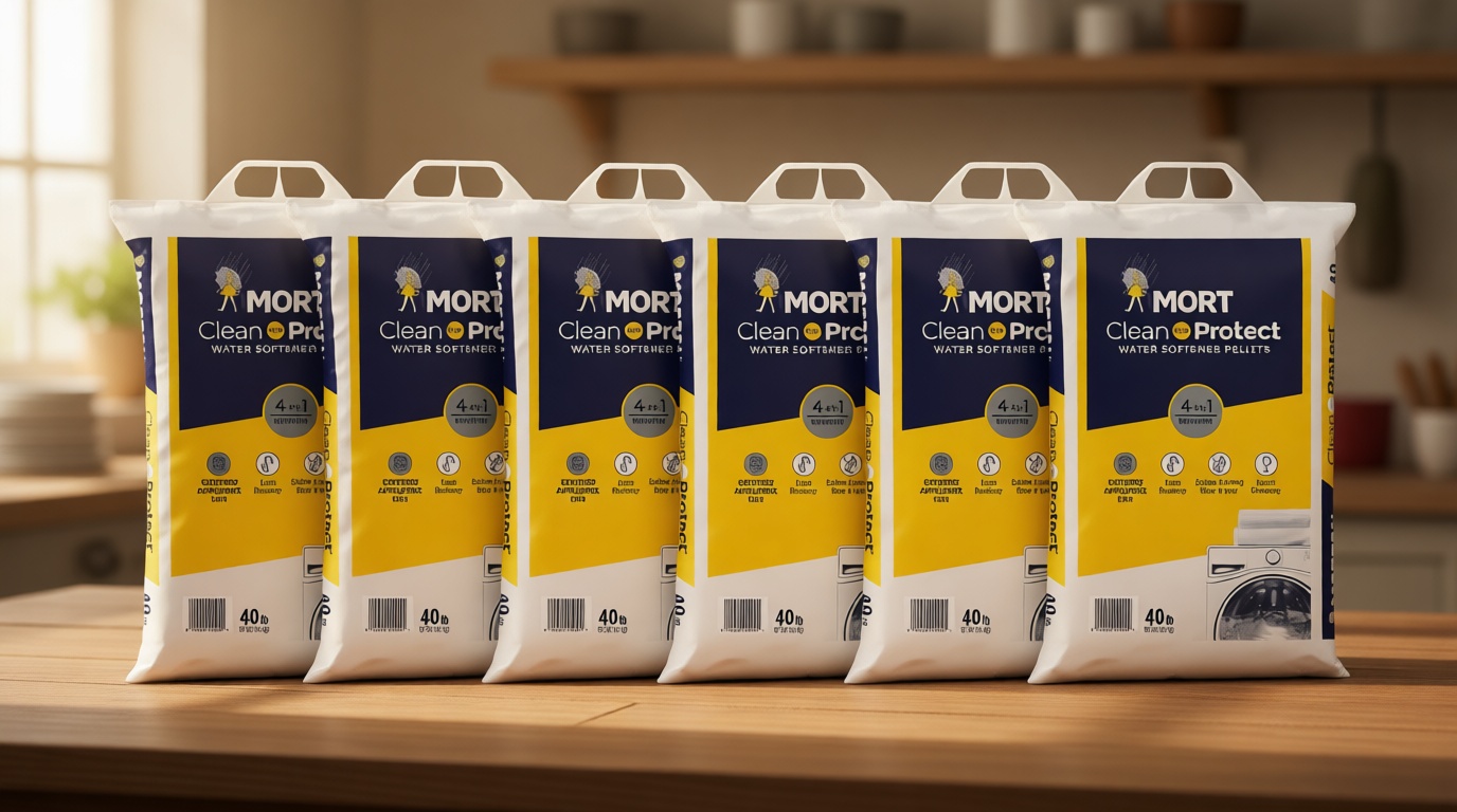 6 Pack Premium Water Softener Salt Pellets, 40 lb Bags (240 lbs Total) – Salt Pellets for Water Softener System, Clean & Protect Formula, Reduces Scale, Improves Appliance Life