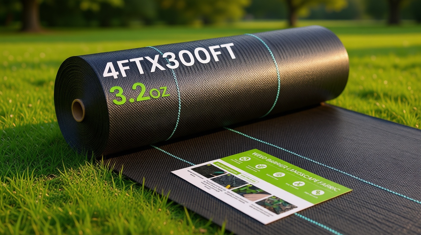 WEED BARRIER Fabric, 4x300ft Landscape Fabric, 3.2oz Heavy Duty Durable Woven Geotextile Fabric, High Permeability Ground Cover Mat, Driveway Fabric, Garden Weed Control Cloth with 20 U-Securing Pegs