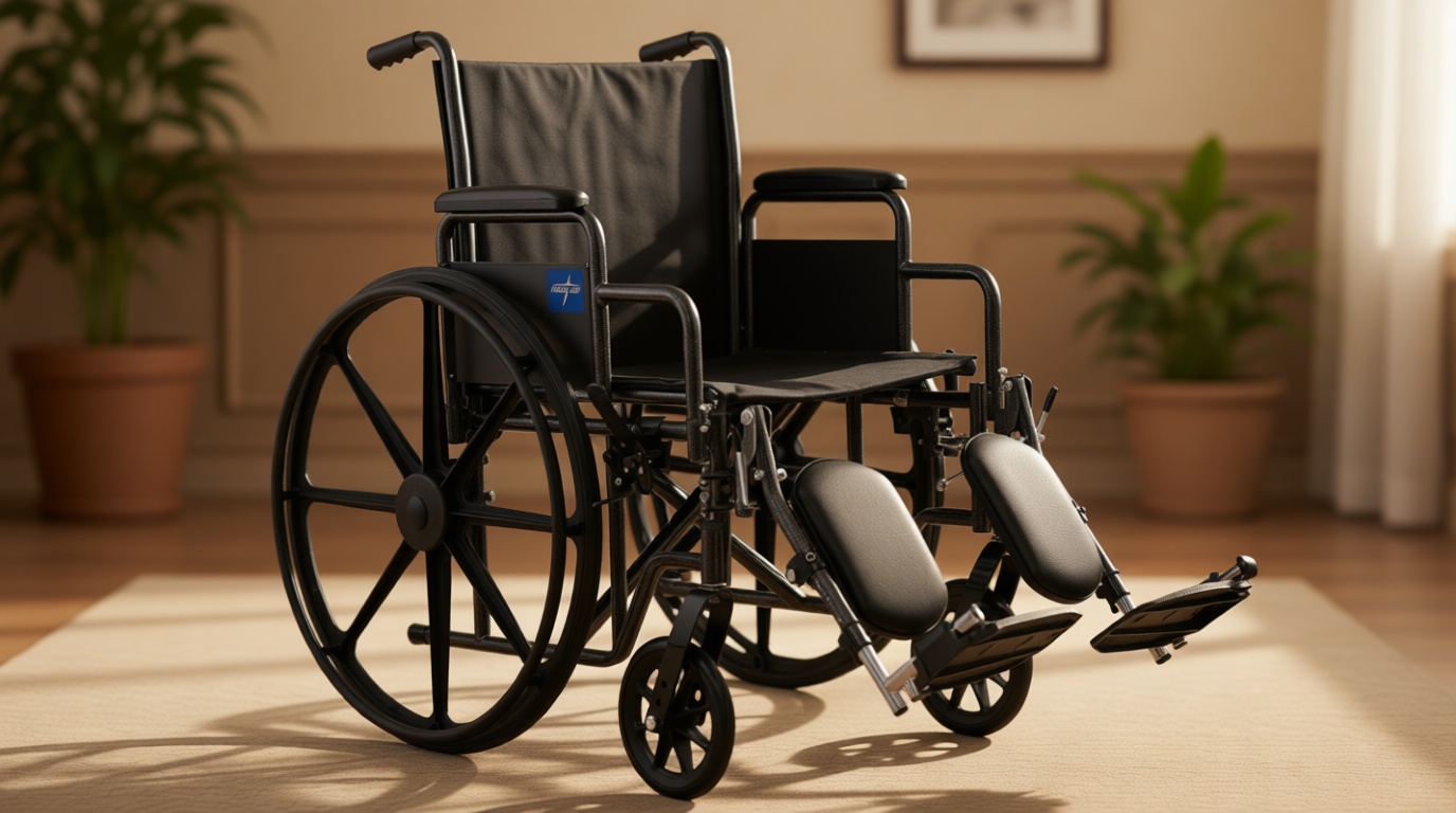 Medline Comfortable Folding Wheelchair with Swing-Back, Desk-Length Arms and Elevating Footrests, 20”W x 16”D Seat