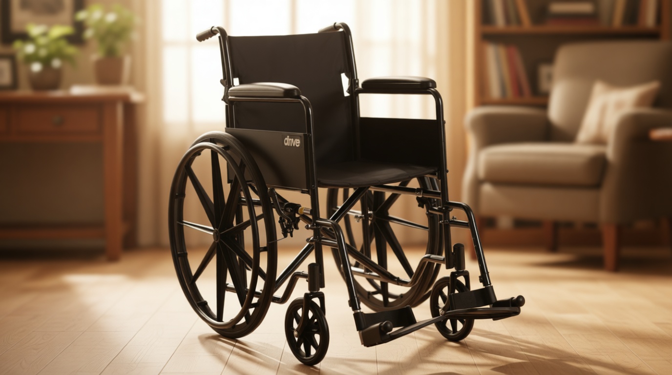 Drive Medical Silver Sport 1 Folding Transport Wheelchair - Lightweight Mobility Support - Full Armrests - Removable Swing-Away Footrests - Durable Steel Construction - Compact Folding Frame - Black