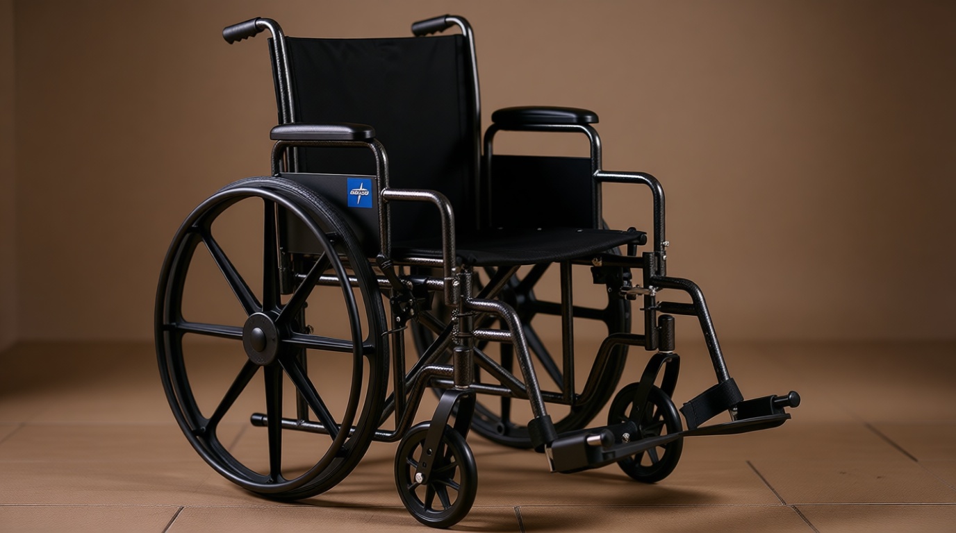 Medline Comfortable Folding Wheelchair with Swing-Back Desk-Length Arms and Swing-Away Footrests, 20”W x 16”D Seat