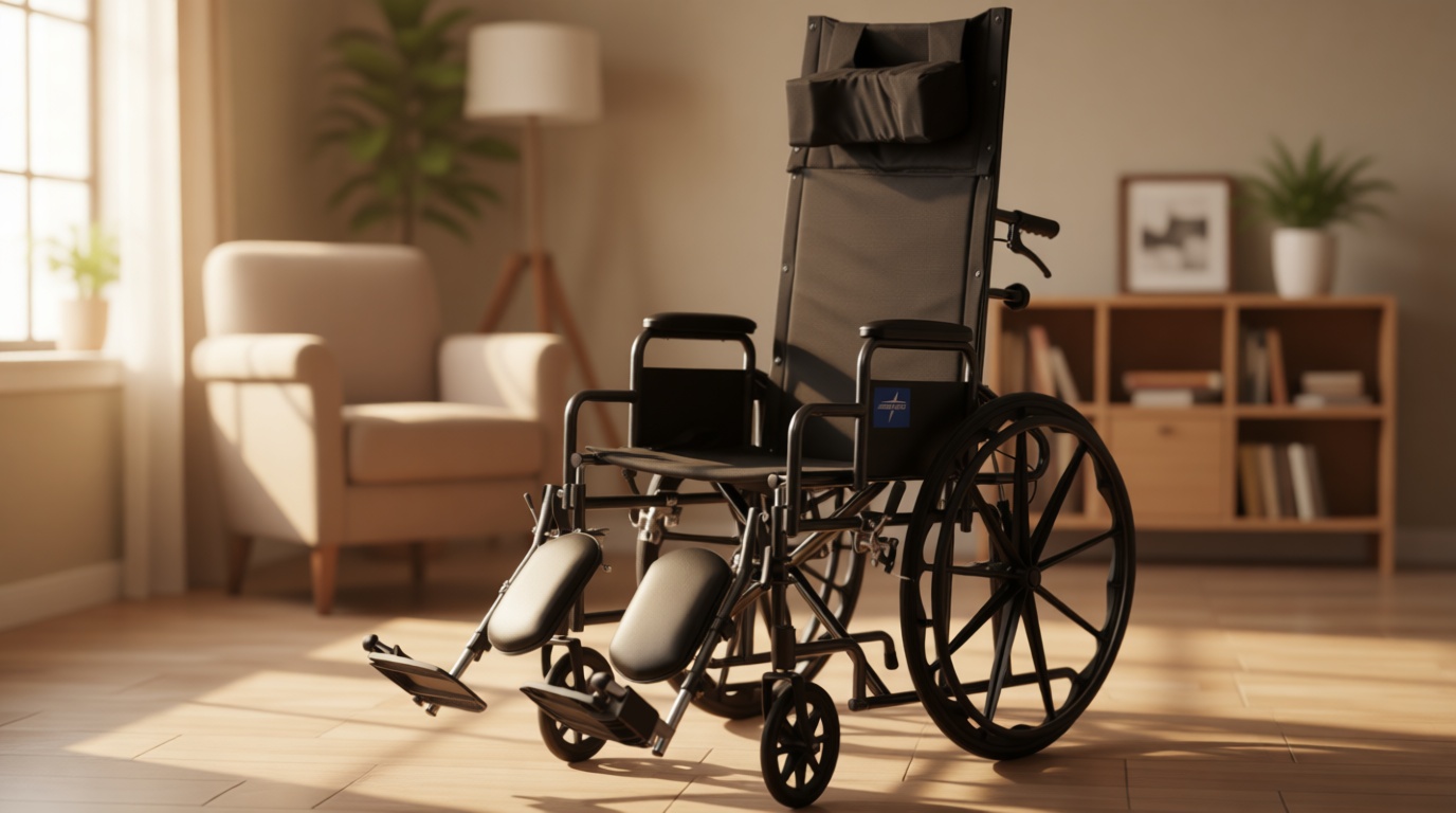 Medline Reclining Wheelchair, 18", with Elevating Leg Rests, Durable Vinyl, 300 lb. Weight Limit, Reclines 90 to 140 Degrees