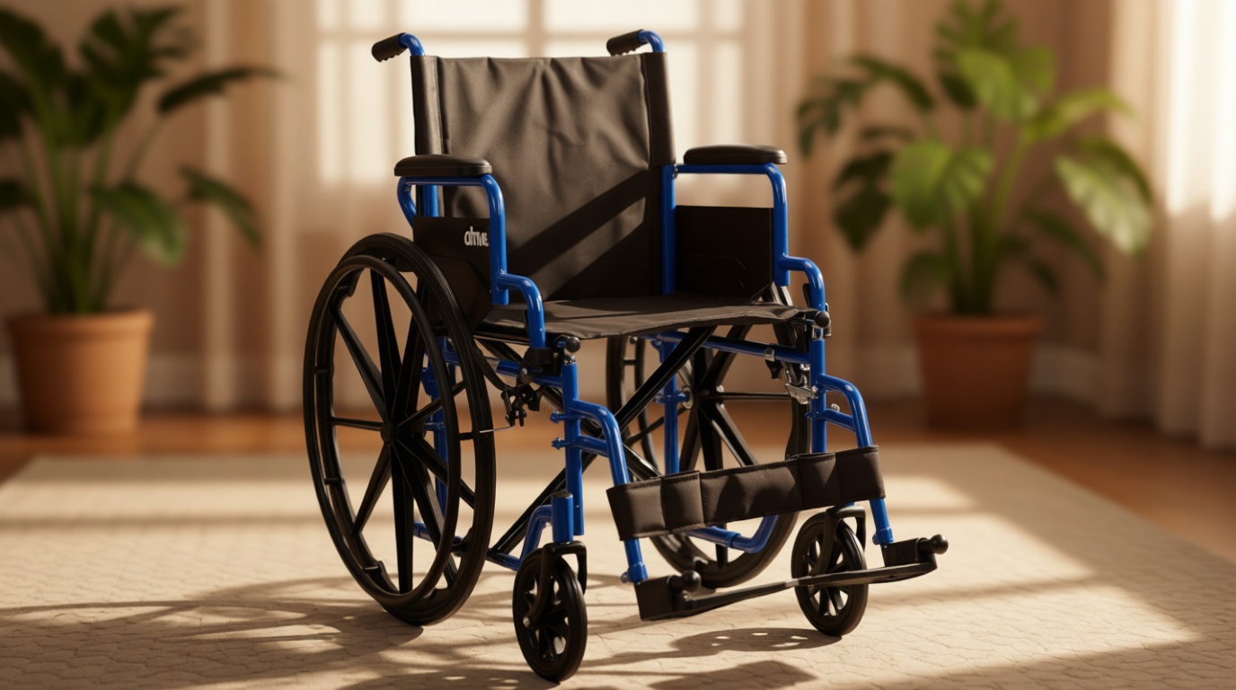 Drive Medical Blue Streak Lightweight Wheelchair - Portable Folding Mobility Aid - Swing-Away Footrests - Desk Arms - Durable Steel Frame - Easy Transport & Storage - 18-Inch Seat