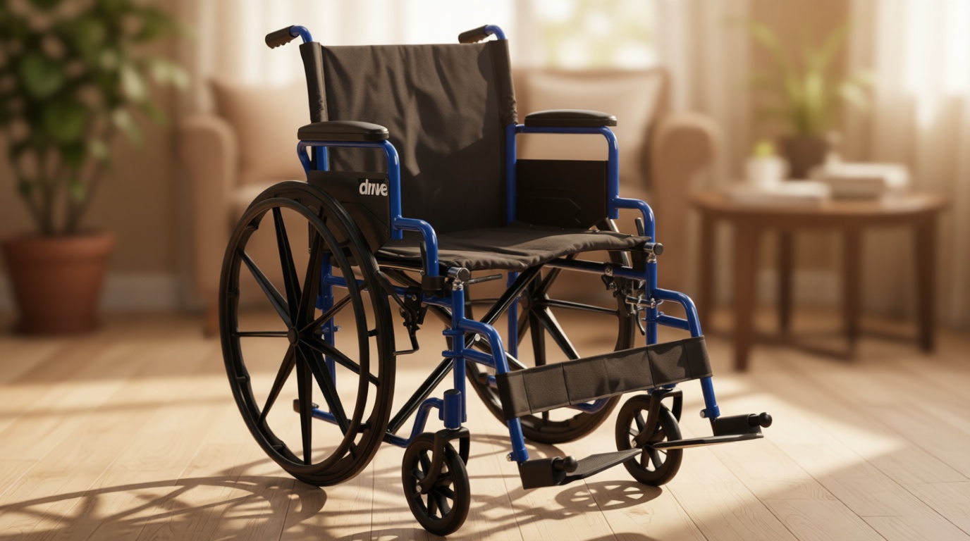 Drive Medical Blue Streak Lightweight Wheelchair - Portable Folding Mobility Aid - Swing-Away Footrests - Desk Arms - Durable Steel Frame - Easy Transport & Storage - 20-Inch Seat