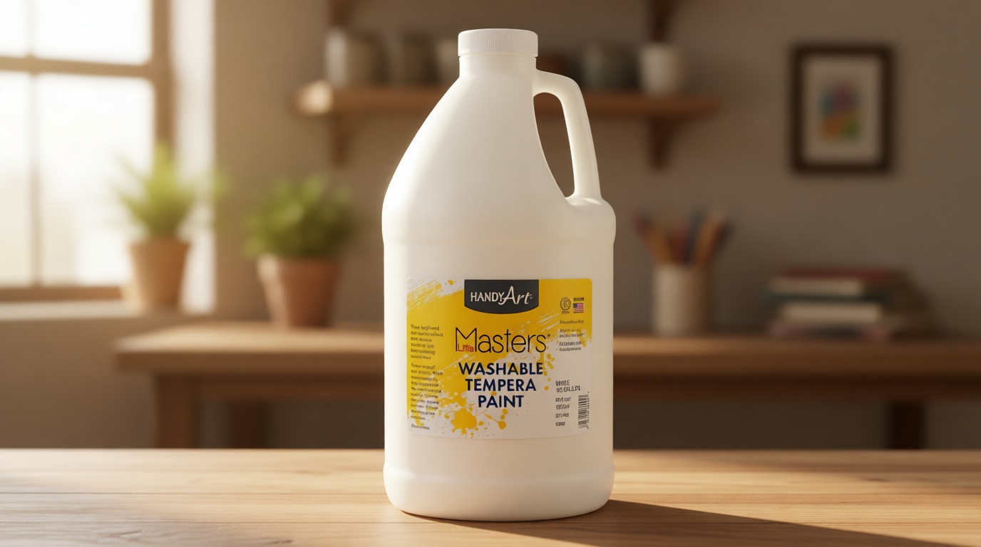 Handy Art Little Masters Washable Tempera Paint, White, Half Gallon 64 oz Bottle, Bright & Mixable, High Opacity, Washable Colors for Classroom, Students, Kids, Safe & Non-Toxic, Made in USA